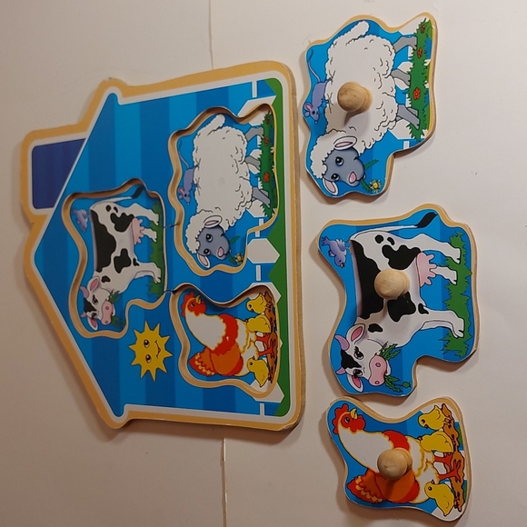 Fisher-Price Farm Animals Melissa & Doug Jumbo Knob House Pet Wood Puzzles LOT 3 - Picture 3 of 6
